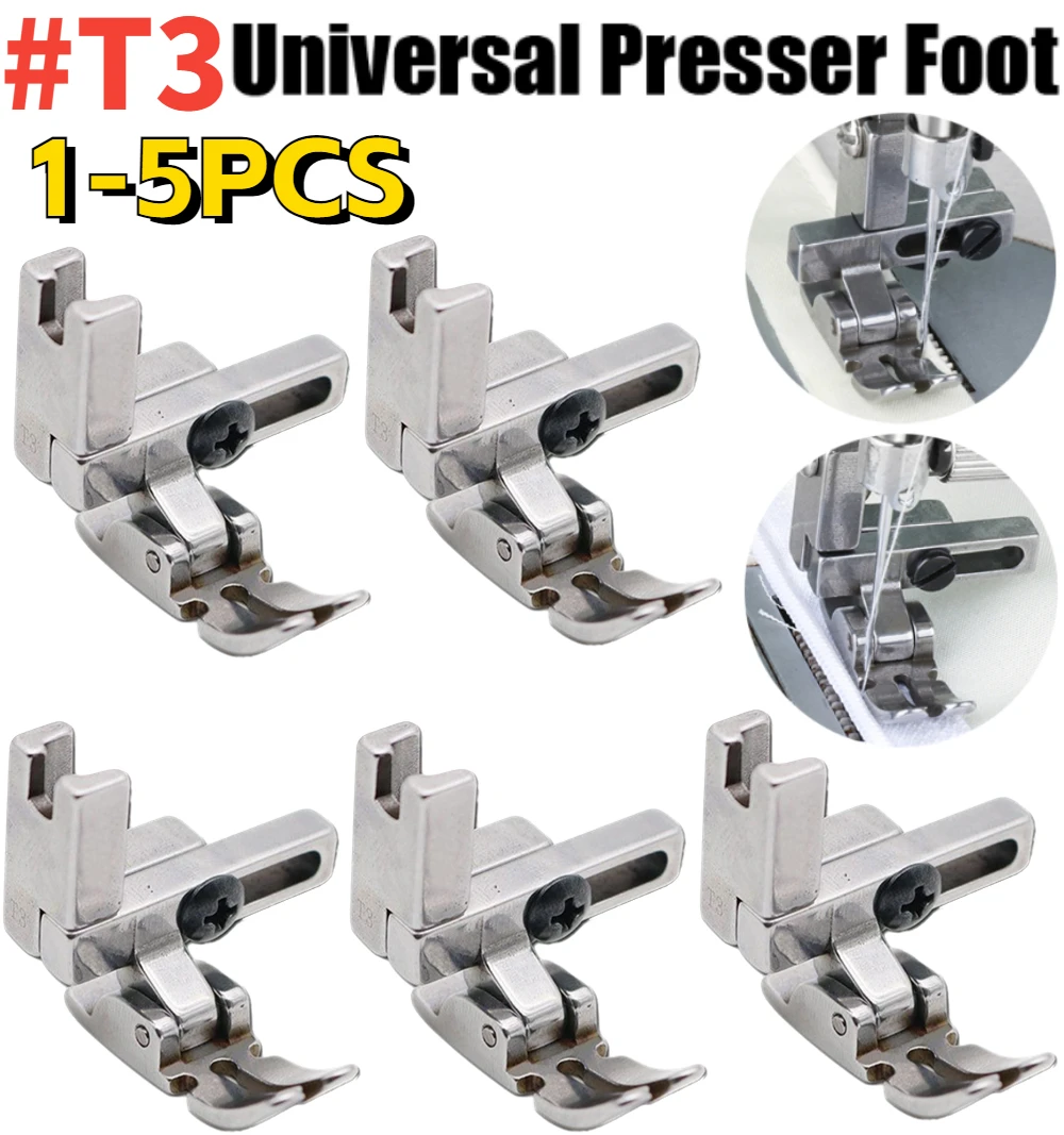 1-5PCS Universal Pé T3 Ajustável Cording/Regular/Zíper de Costura Industrial Calcador Para 1-Agulha de Máquina de Costura ponto preso