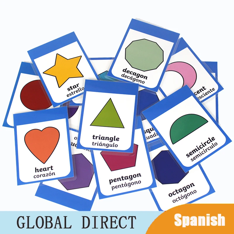 15Pcs Crianças Montessori de Aprendizagem de espanhol/inglês Forma de Palavras Bolso Crianças Flashcards Educacional Cognição Pré-escolares Brinquedos