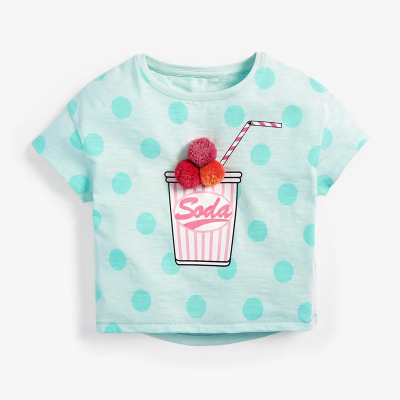 2023 Quente Novo Bebê Meninas T-Shirts de Verão Cartoon Soda Chá de Leite Apliques Linda Muito de Crianças Roupas de Crianças de 2 a 7years Camisas