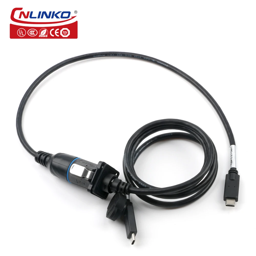 CNLINKO Impermeável Tipo-C Industrial USB 3.1 Plugue Macho Fêmea Jacks Painel de Montagem de 0,5 m Cabo de Extensão USB Conector de Dados