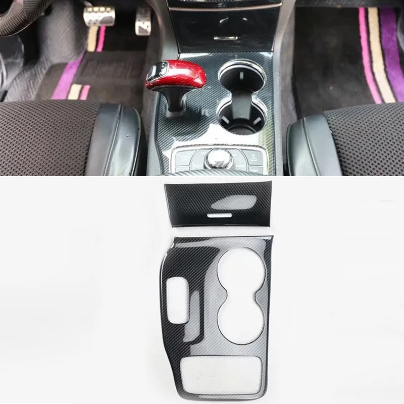 Para Jeep Grand Cherokee 2014-2015 Movimentação da Mão Esquerda 2PCS de Fibra de Carbono Carro ABS Botão de Mudança de marcha Adesivo Tampa do Painel de Guarnição Estilo Carro