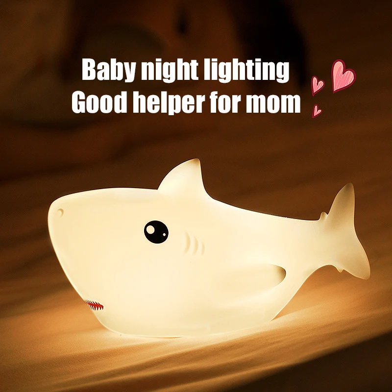 Pequeno Tubarão luz da noite Silicone Macio Lâmpada de Sono do Bebê Recarregável Luz de Proteção para os Olhos Decoração do Quarto Dom Filhos Bebê Lâmpada